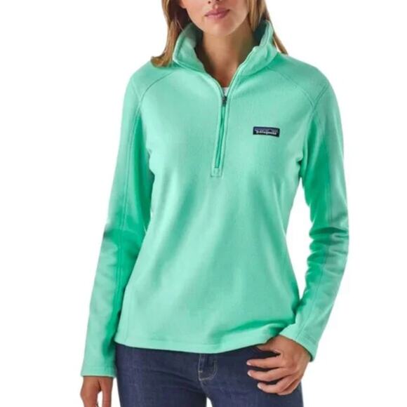 Patagonia Sweater Women X Small Green Mint Vjosa Fleece Pullover 1/4 Zip Micro D - Picture 1 of 9